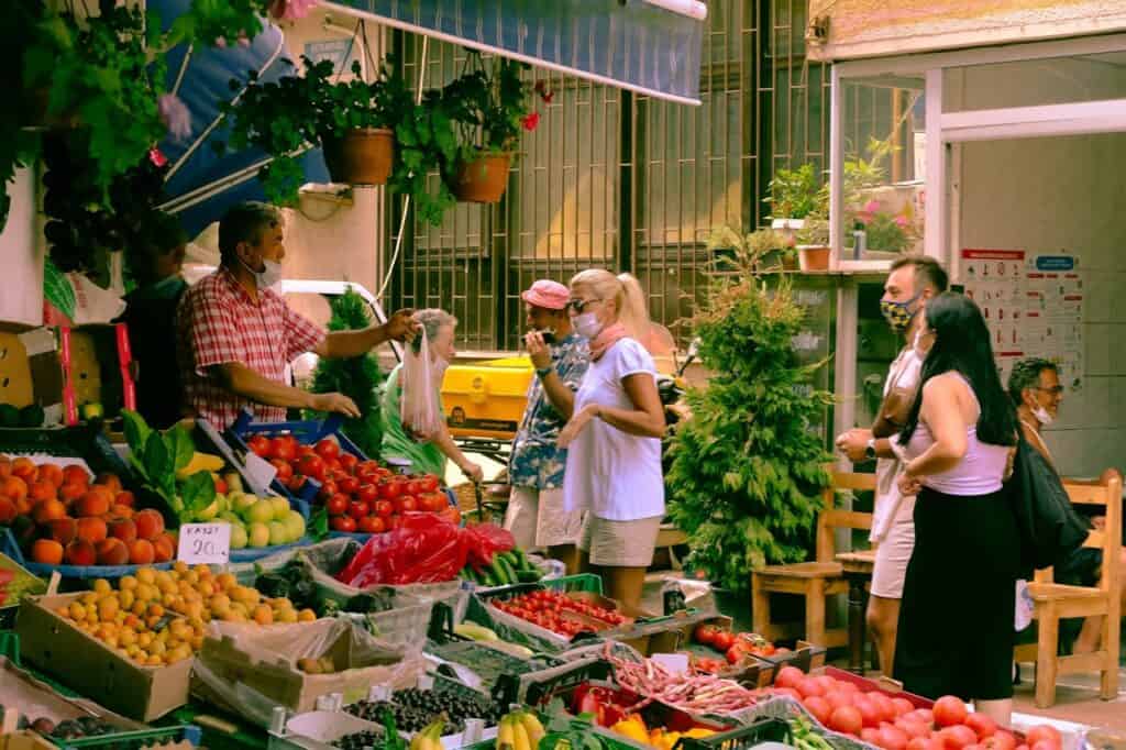 Small farmers market with fresh produce.