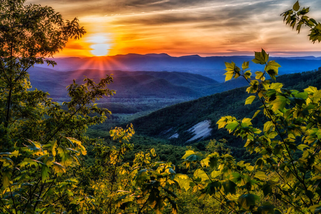 Spring sunset along the Blue Ridge Parkway, Virginia, USA