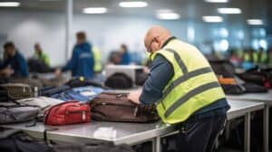 TSA officer checking passenger bags airport
