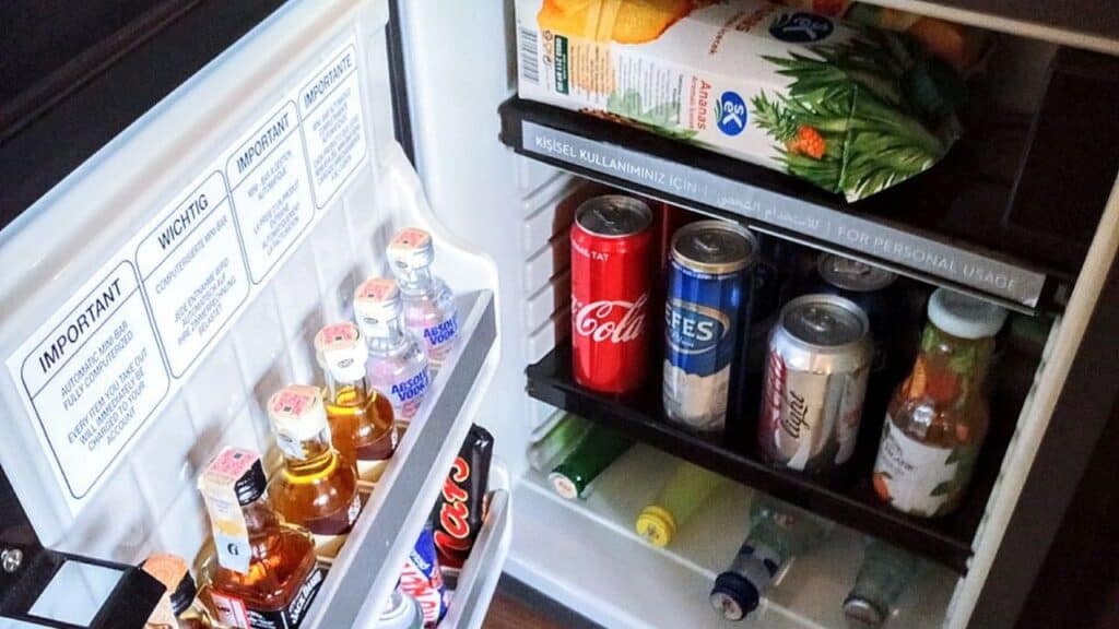 A refrigerated minibar in a Grand Hyatt hotel