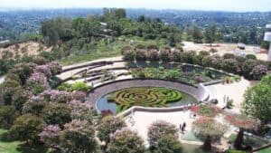 Getty Center Los Angeles panoramic view with gardens and visitors