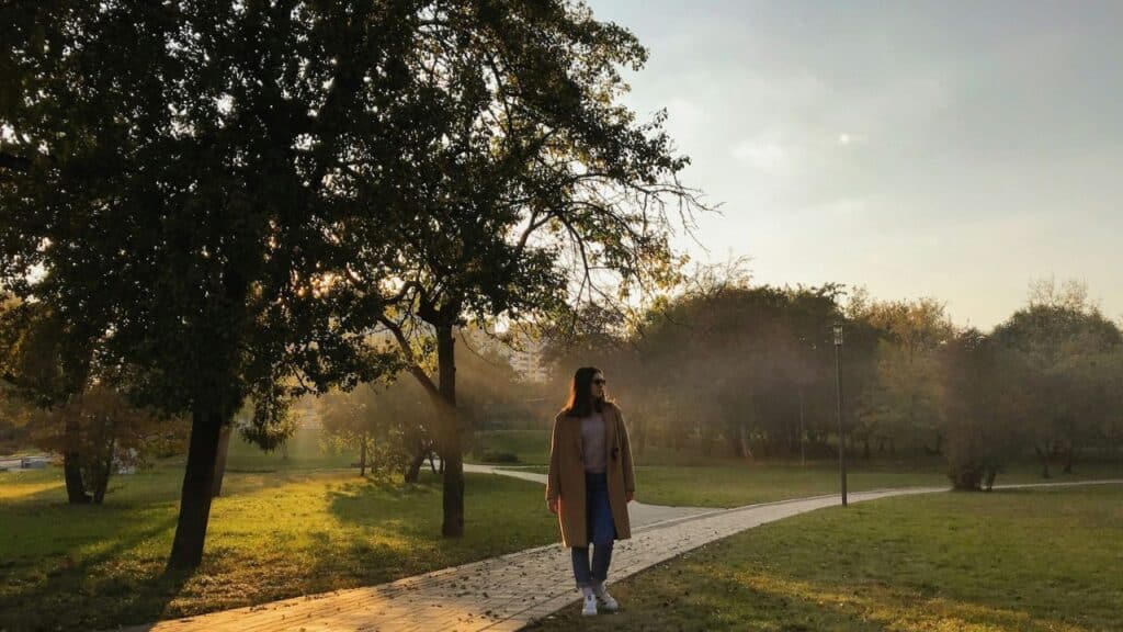 walking in morning sun travel habit