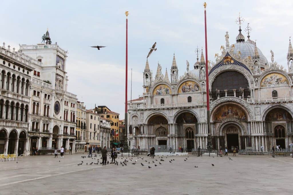 Venice square with pigeons