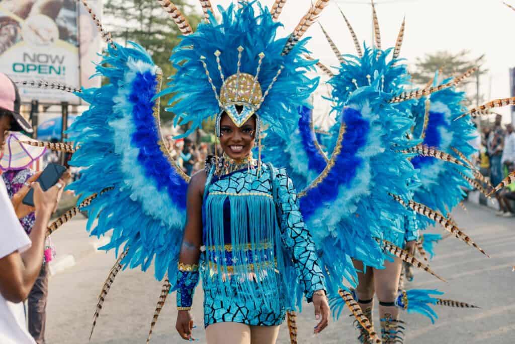 Trinidad and Tobago Carnival steelpan band Port of Spain vibrant costumes”