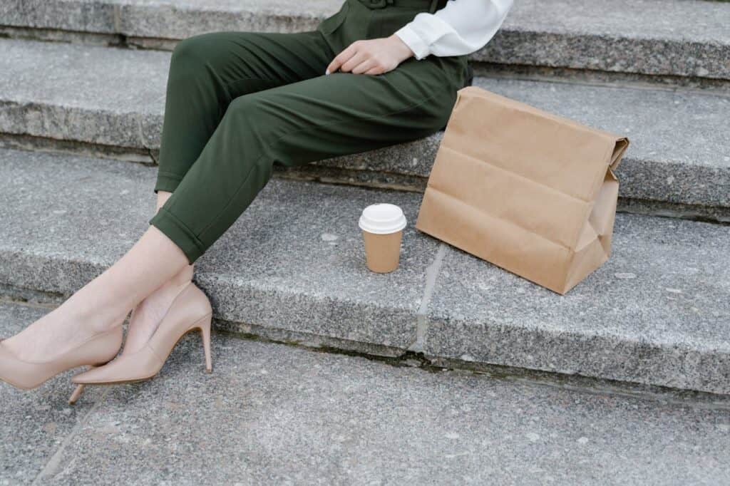 close-up of stilettos on stone steps