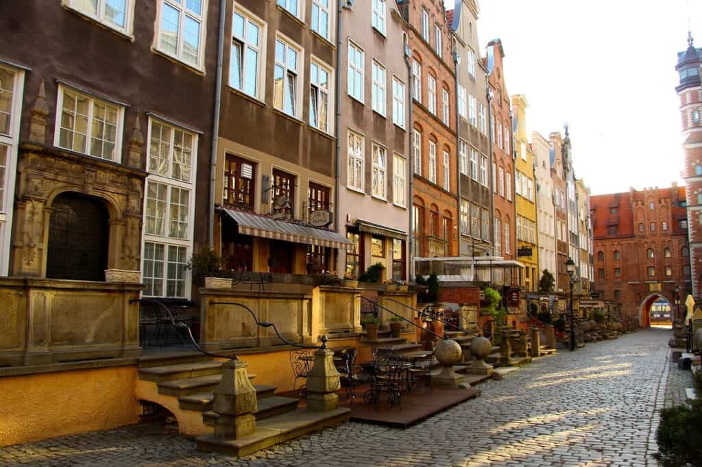 empty cobblestone street early morning travel