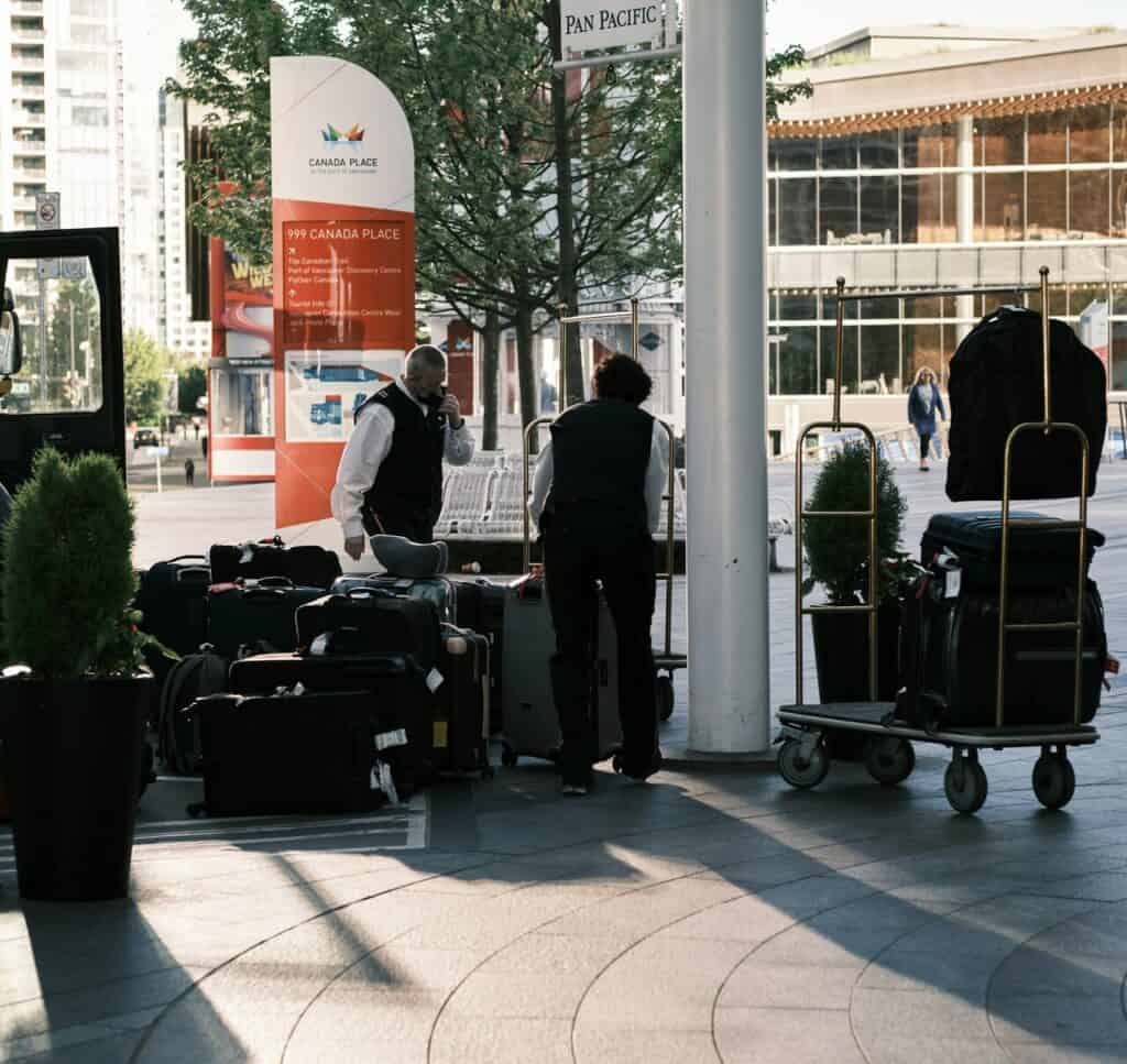 guest leaving bags with staff,