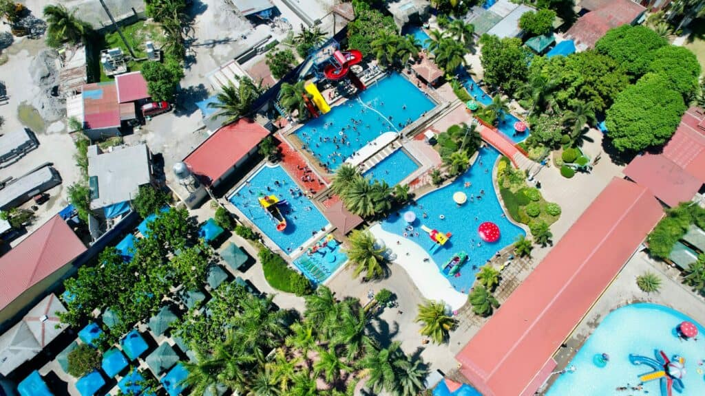 Resort pool crowded deck