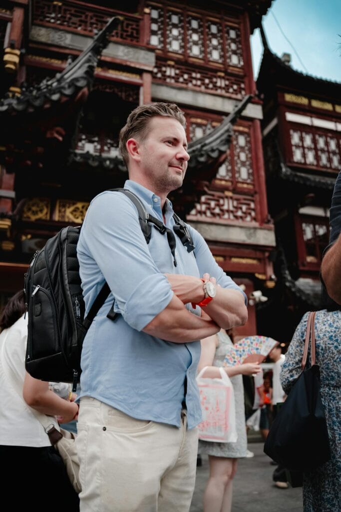 traveler with a compact backpack 