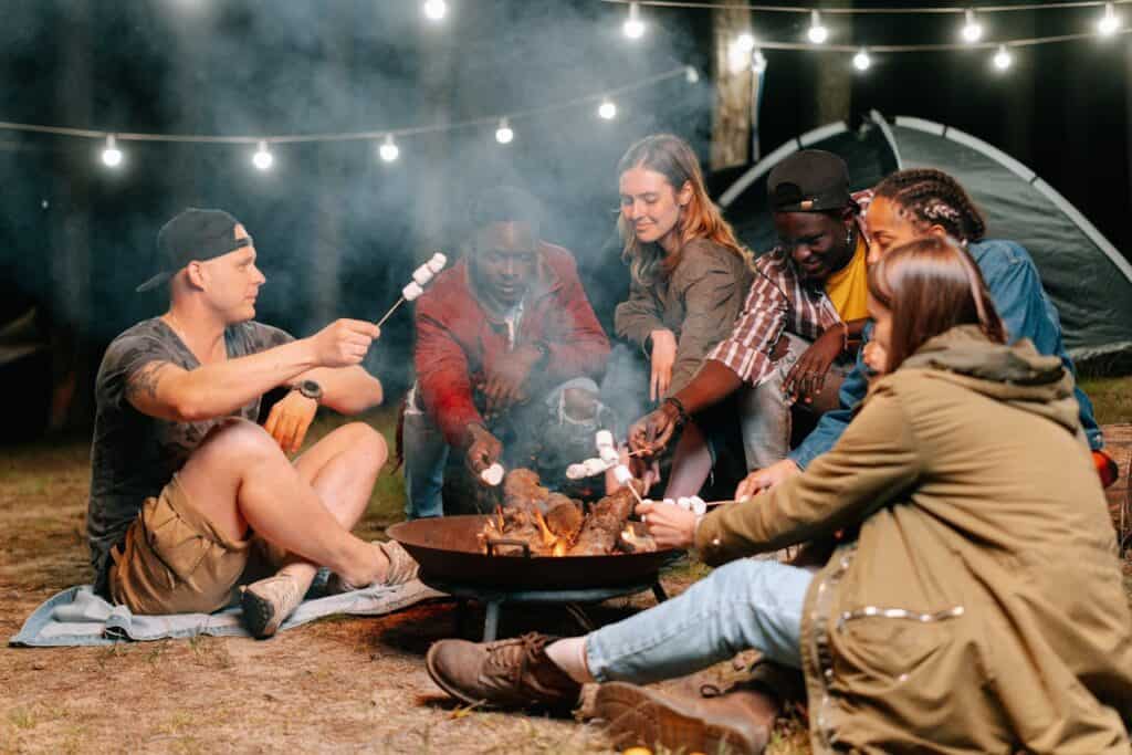 People Cooking Marshmallows on Campfire