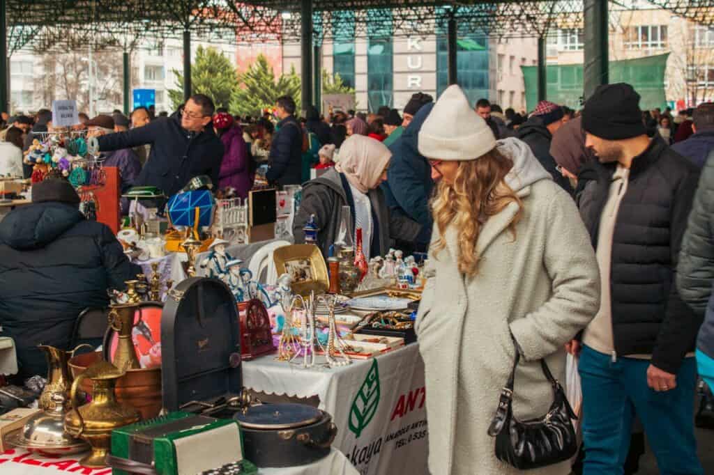 people haggling at flea market