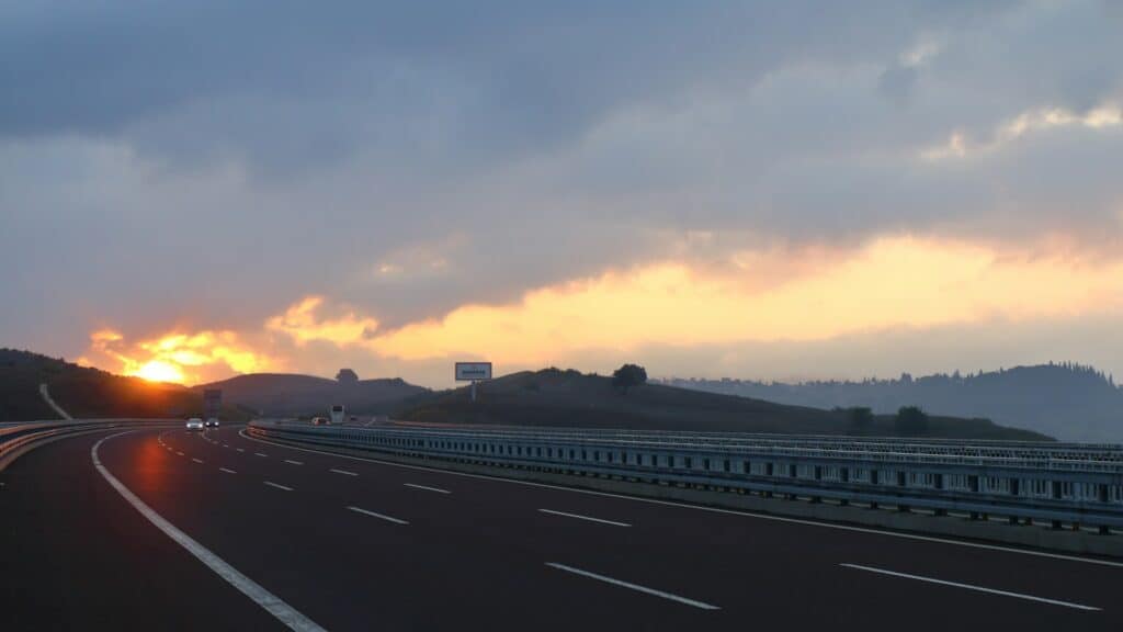 early morning light over highway