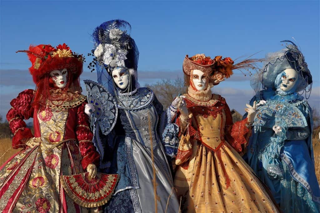 Venice Carnevale masks winter light piazza silks mystery Italy carnival