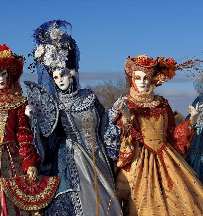 Venice Carnevale masks winter light piazza silks mystery Italy carnival