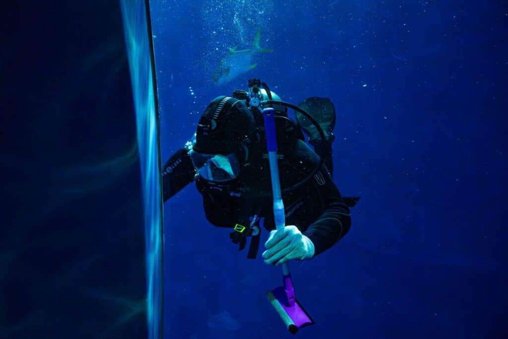 scuba diver carrying dual cutting tools on harness