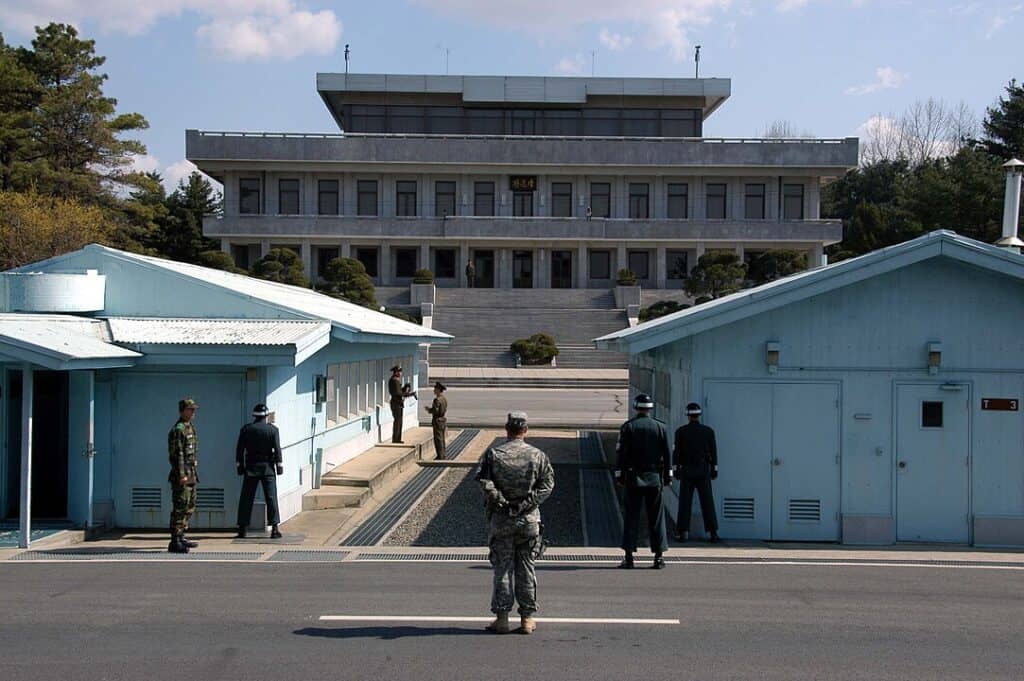 road leading from Seoul toward DMZ with guard towers in distance