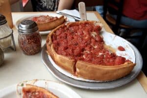 Chicago tavern style pizza thin crust cut into squares