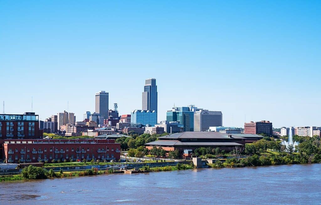 Downtown Omaha skyline at dusk