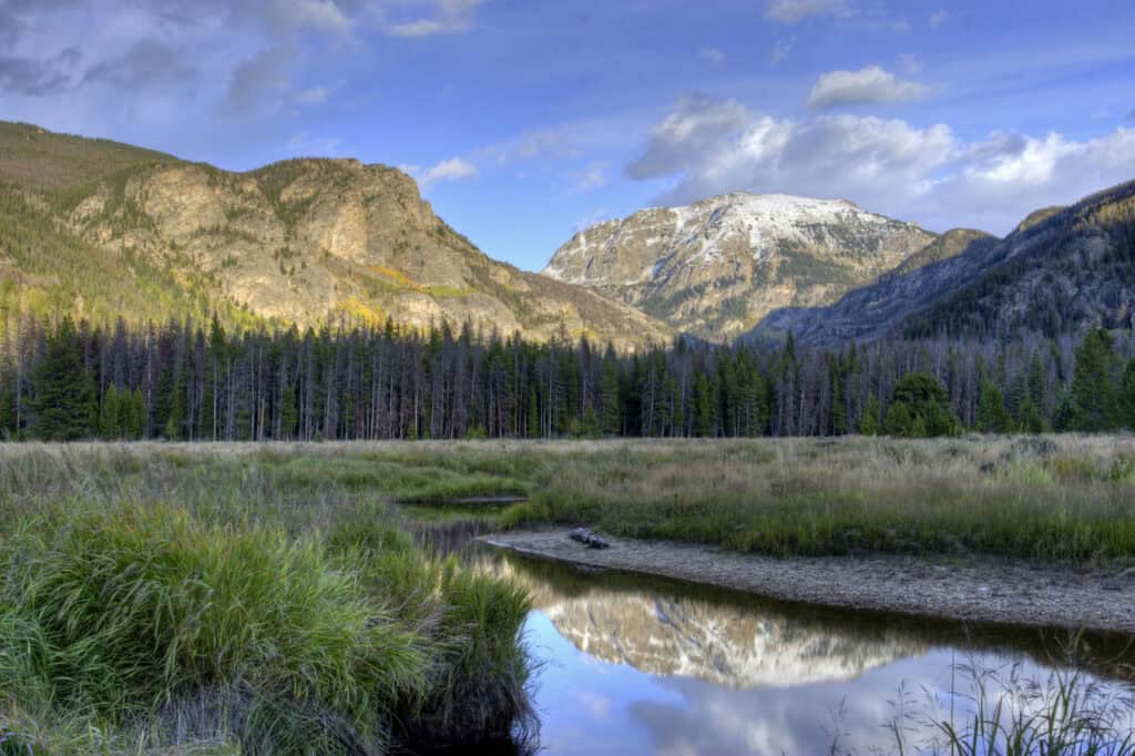 Reflection of mountains in a pond.