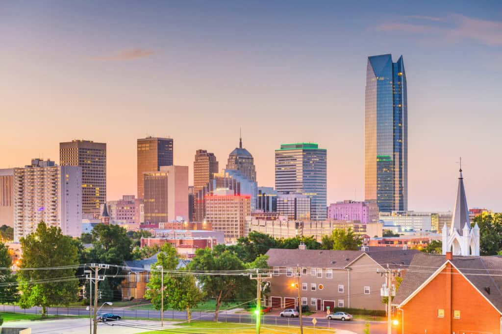 Oklahoma City, Oklahoma, USA downtown skyline at twilight.