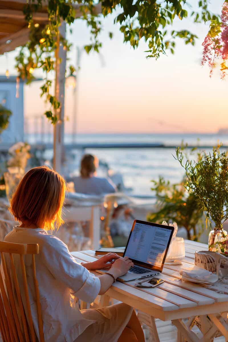 digital nomad working in modern coworking space secure access