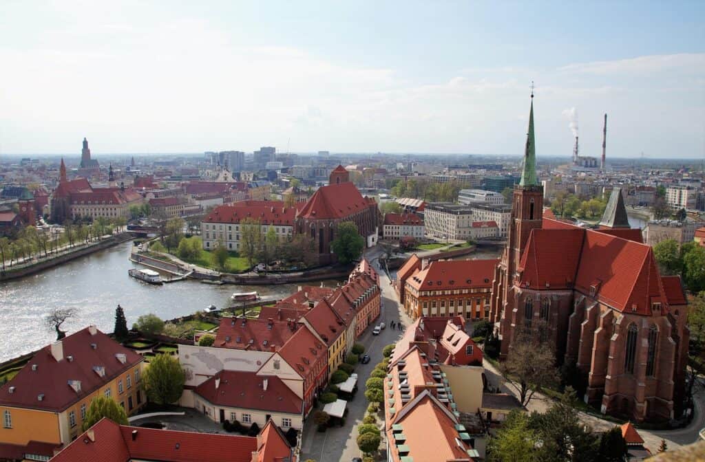 European old town curved streets from above