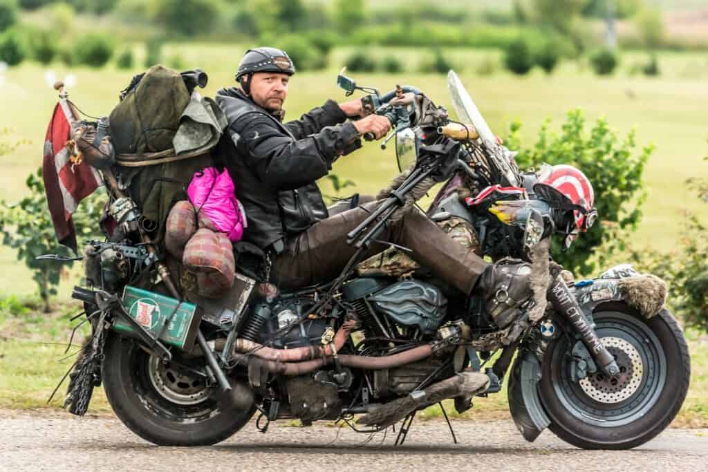 Overpacked adventure motorcycle