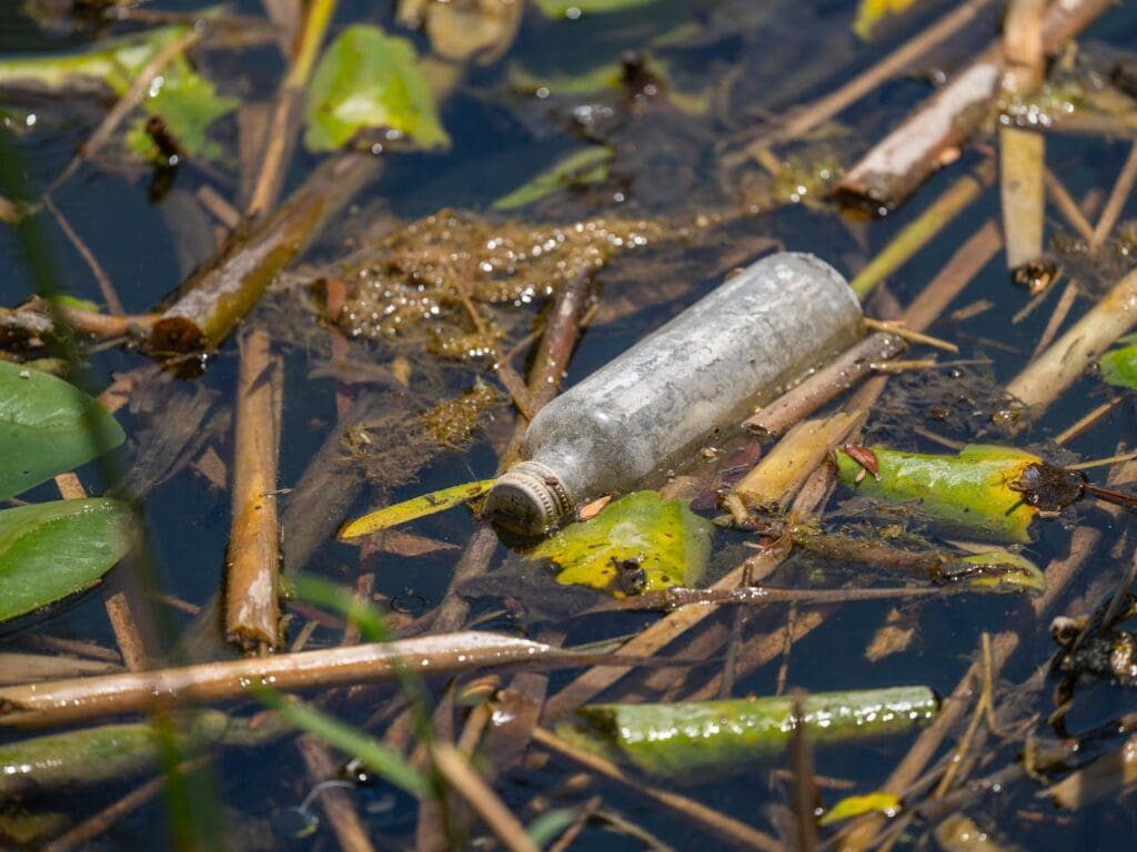 Pollution in a Waterway Messed with Debris