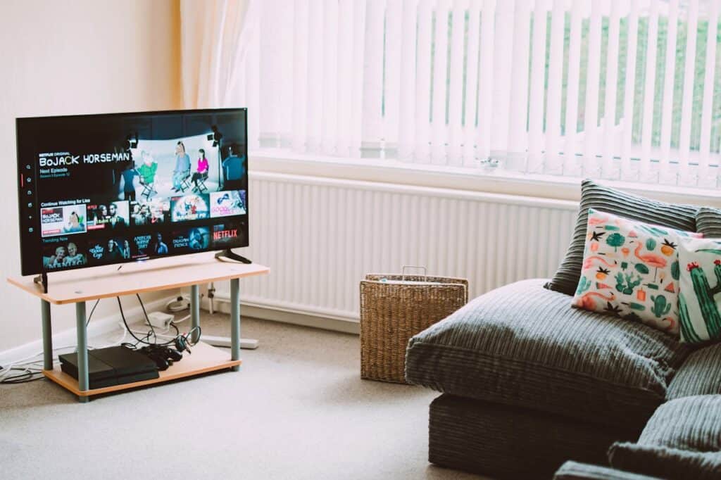 Streaming services menu on TV screen.