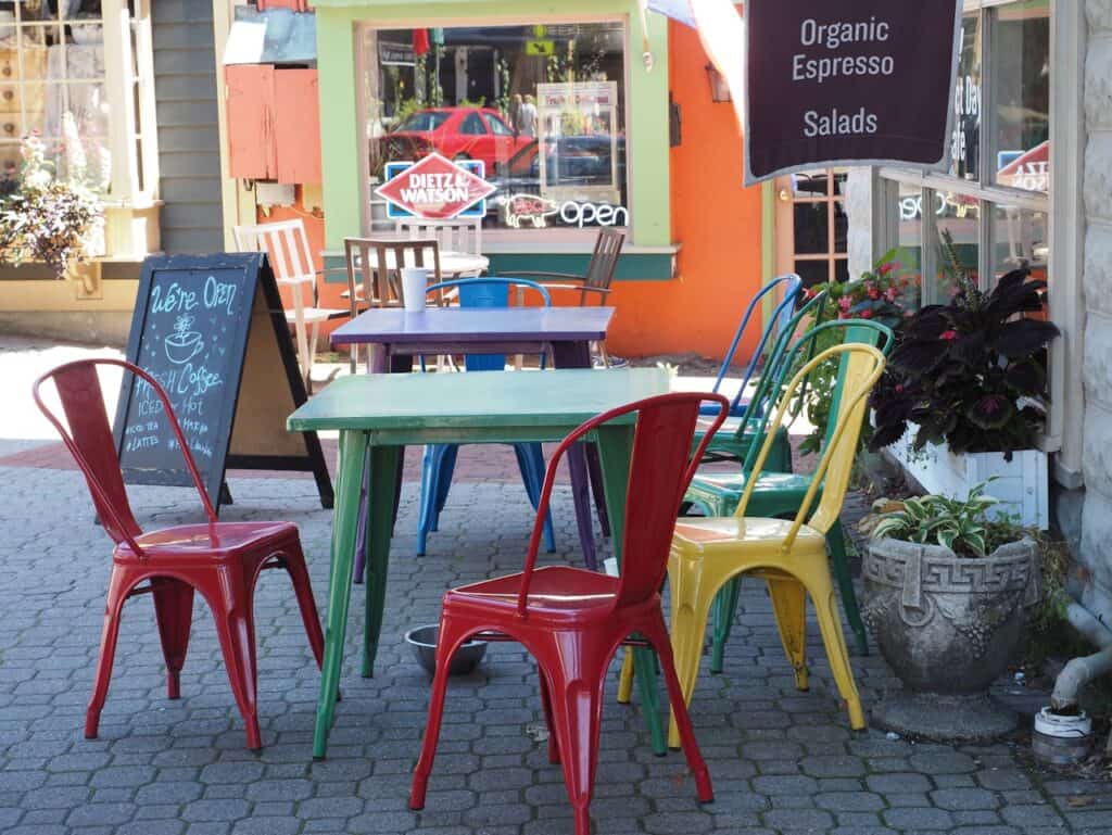 local café near cruise port outdoor seating locals morning coffee