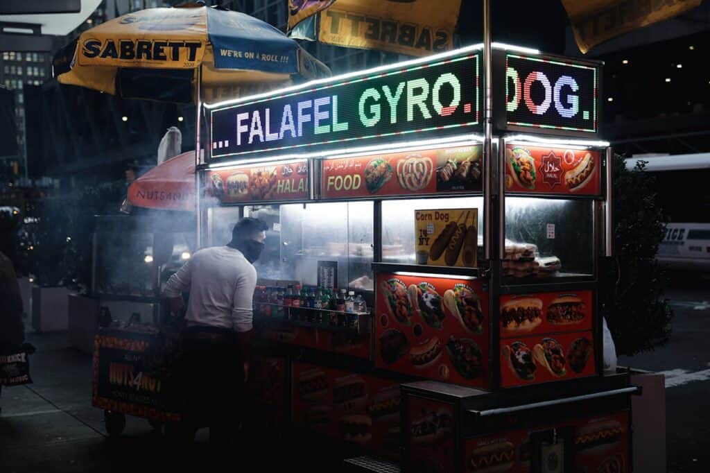 New York street food vendor at night chicken over rice