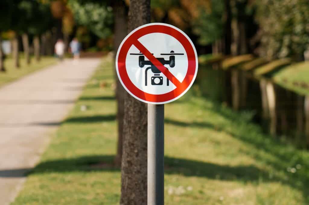 “No Drones Allowed” sign