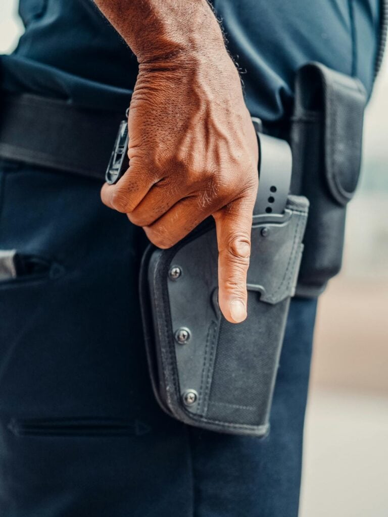 Close-up of a belt and holster setup that looks stable.