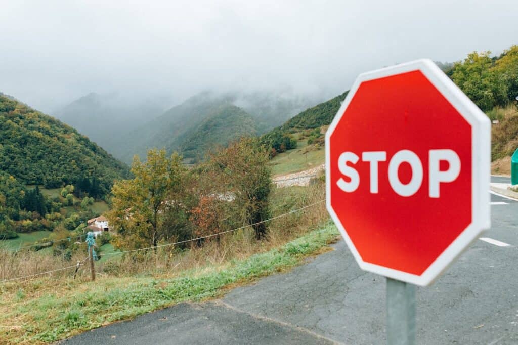 Stop sign on a quiet rural road