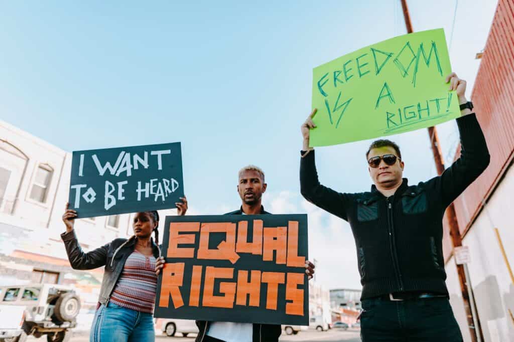 protest for human rights freedom of movement banners”
