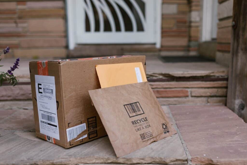 A half-open box on a doorstep or table,