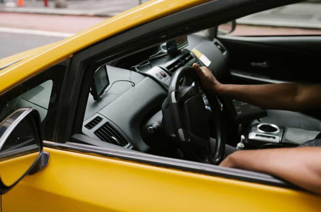 A rental car with right-hand steering wheel