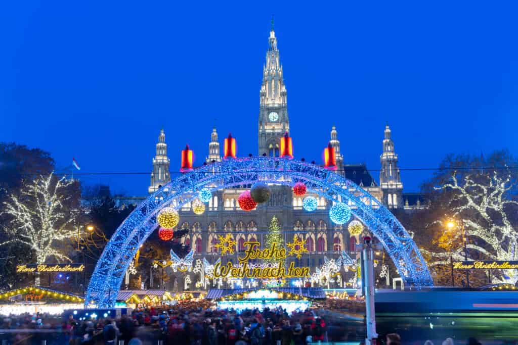Viennese Christmas Dream market with famous city hall, Vienna, Austria