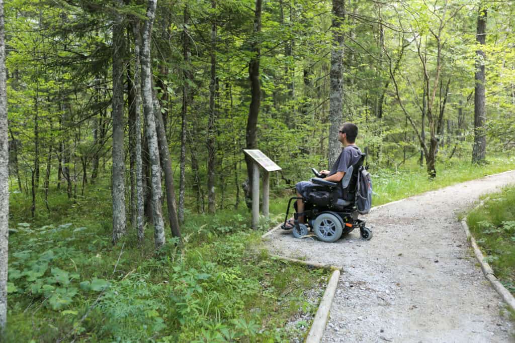 adaptive wheelchair hiker forest trail