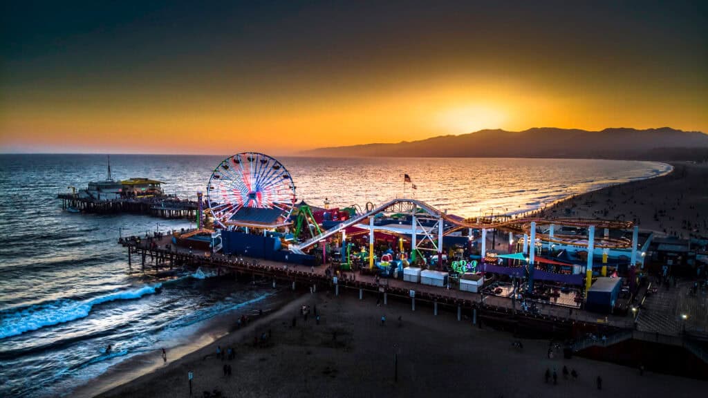santa monica pier sunset ferris wheel”