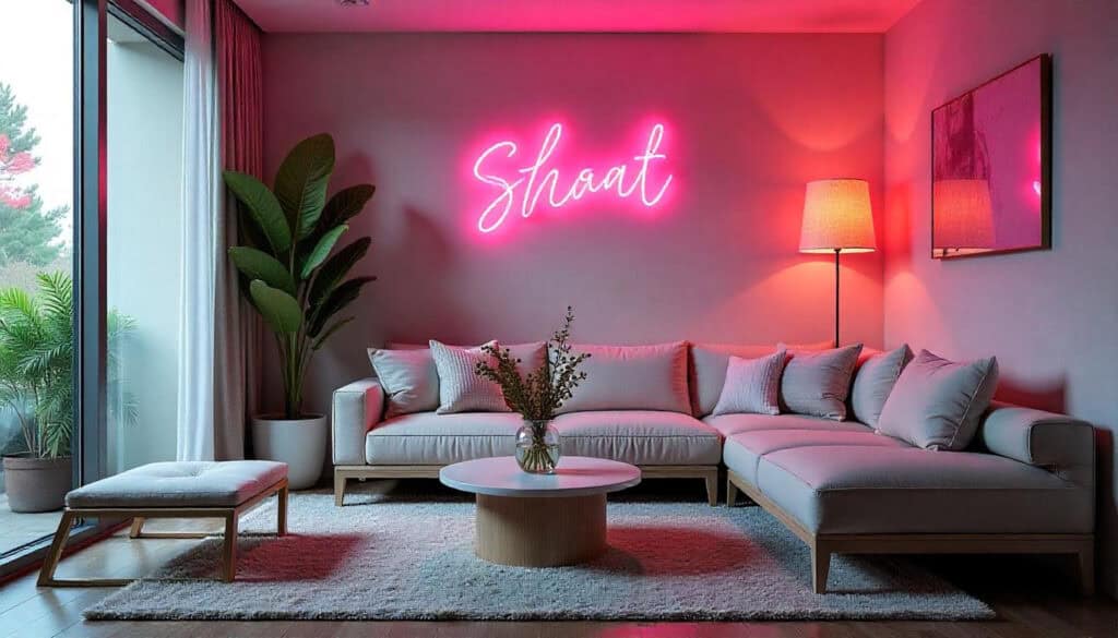 neon sign themed rental quirky interior