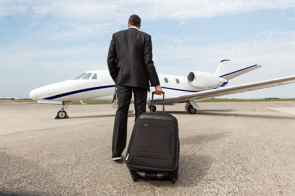 private jet business traveler leaving city