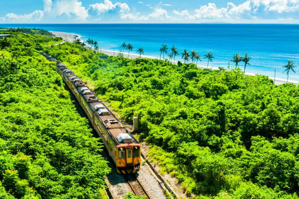 tropical island train near highway