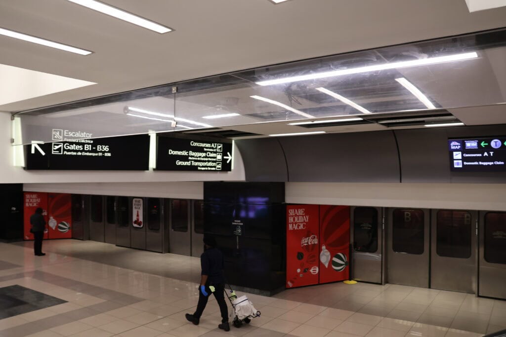 ATL Plane Train hallway, Atlanta airport moving walkway, ATL concourse tunnel