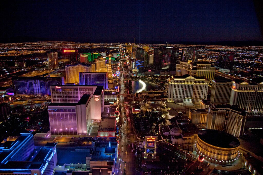 Las Vegas Strip aerial night traffic