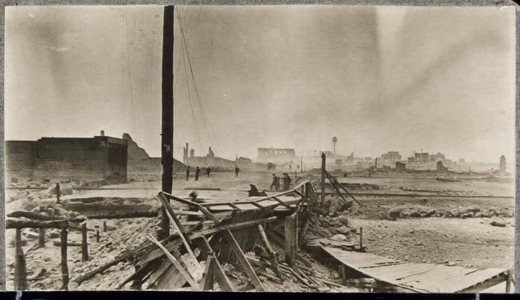 View of the Hinckley main street the morning after the fire, 1894.-2