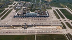 major airport hub aerial view multiple runways