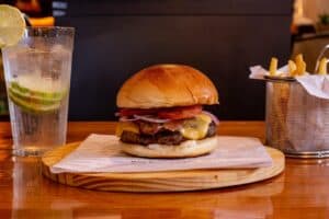 Fast Food Burger Combo With Fries And Soda
