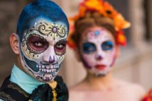 Day of the Dead skull makeup family celebration
