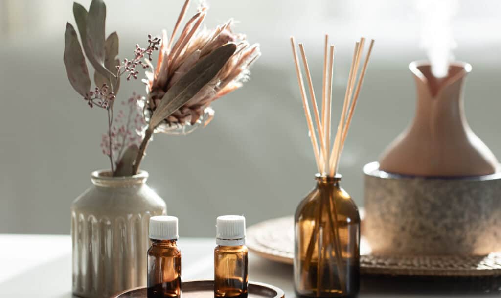 reed diffuser on dresser close-up